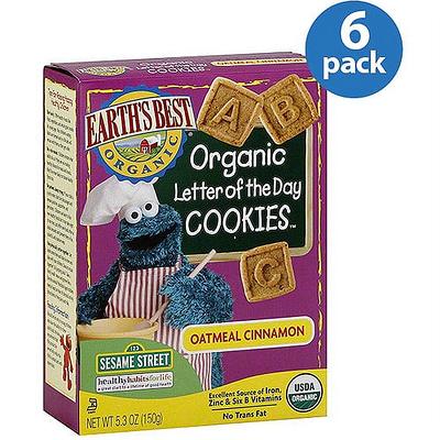 : Earth's Best Organic Kids Snacks, Sesame Street Toddler  Snacks, Organic Letter of the Day Cookies for Toddlers 2 Years and Older,  Oatmeal Cinnamon, 5.3 oz Box (Pack of 6) :