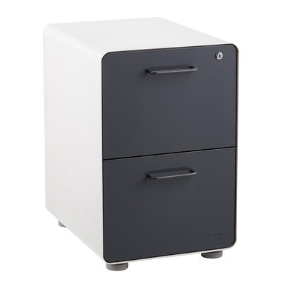 Poppin White + Light Gray Mini Stow 2-Drawer File Cabinet Rolling