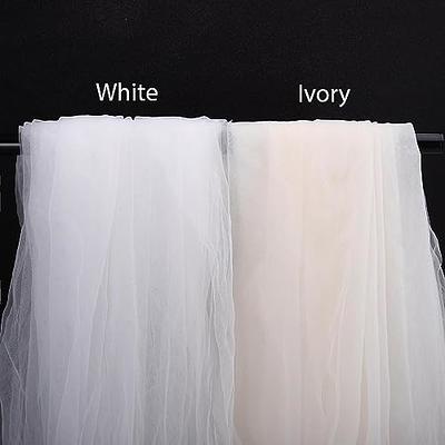 U-Hotmi Long Wedding Veil Lace Sequins Edge Cathedral Wedding Bridal Veil with Metal Comb, Ivory