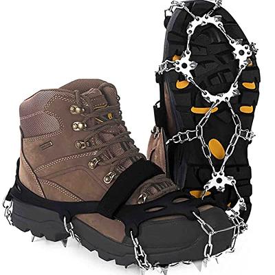  Crampons Ice Cleats Traction Snow Grips for Boots Shoes Women  Men Kids Anti Slip 19 Stainless Steel Spikes Safe Protect for Hiking  Fishing Walking Climbing Mountaineering (Black, Medium) : Sports
