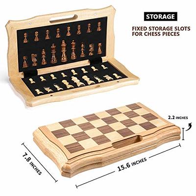 Best Folding Wooden Chess Board Set With Magnetic Closure I With Storage  For Pieces I Portable- For Adults & Kids