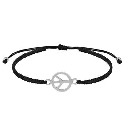 Aeravida Trendy Hippie Peace Sign Sterling Silver Charm Black Rope ...