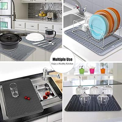 1pc Gray Silicone Dish Drying Mat, Heat Resistant Drying Pad For Kitchen  Countertop, Sink, Fridge Or Drawer Lining, Large Size (16*12inch)