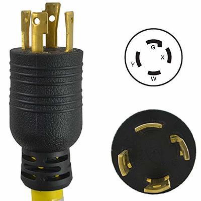  50 FEET Heavy Duty Generator Locking Power Cord NEMA  L14-30P/L14-30R,4 Prong 10 Gauge SJTW Cable, 125/250V 30Amp 7500 Watts  Yellow Generator Lock Extension Cord with UL Listed Yodotek : Patio, Lawn