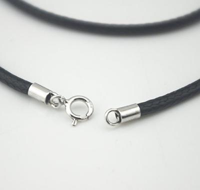 Sterling Silver Lobster Claw Clasp on Black Leather 1.5mm Necklace Cord 18
