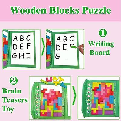 Wooden Blocks Puzzle Brain Teasers Toy Tangram Jigsaw Intelligence Colorful  3D Tetris Blocks Game STEM Montessori Educational Gift for Kids