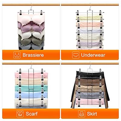 Skirt Hangers 4 Tier Shorts Hangers with Clips, Wooden Pants Hangers Space  Saving,Magic Skirt Closet Organizers and Storage Dorm Room Essentials (2