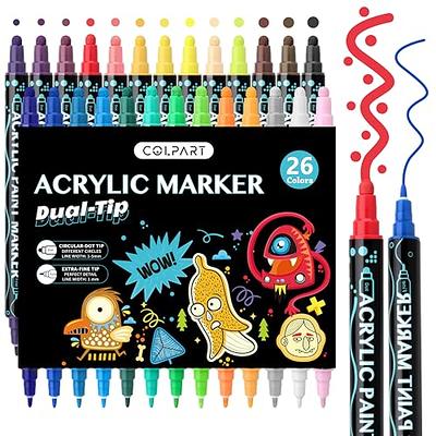 DEYONI 26 Colors Dual Tip Acrylic Paint Pens Markers,with Brush