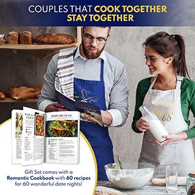 Mr. and Mrs. Aprons with Romantic Recipe Book, Oven Mitts & Pot