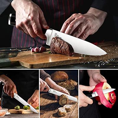 Professional 8-Piece German High Carbon Stainless Steel Kitchen Knife Set,  Premium Forged Full Tang Chef Knives Set with Wood Block