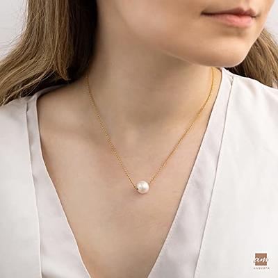 18K Gold Pearl Necklace, Single Floating Pearl Necklace, 10mm Freshwater  Pearl, June Birthstone, Birthday Gift for Women, Jewelry for Woman