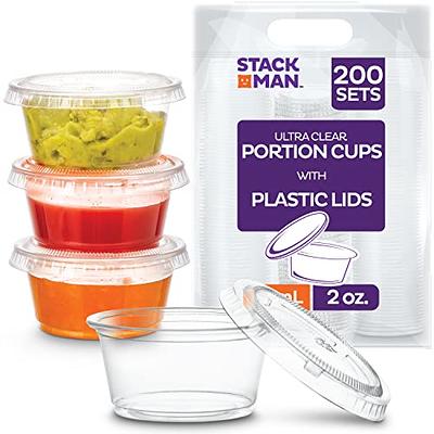 3.25 oz Plastic Portion Cup with Clear Lids Disposable Jello Shots Sauce Condiment Souffle Dressing Mini Containers [250 Pack]