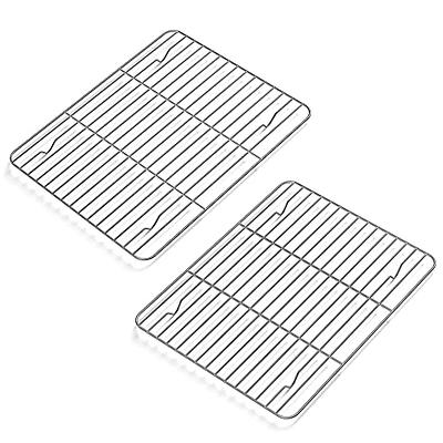 10 inch Baking Pan with Rack Set of 2, Stainless Steel Small Toaster Oven Tray Pans with Cooling Racks, Non-Toxic & Heavy Duty, Extra Thick & Rolled