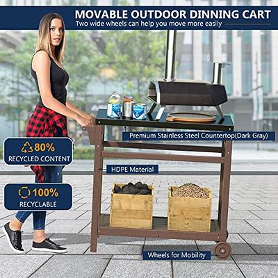 Portable Grill Cart Pizza Oven Stand BBQ Prep Table with Wheels