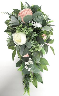 Faux White Rose and Peach Orchid Bridal Bouquet