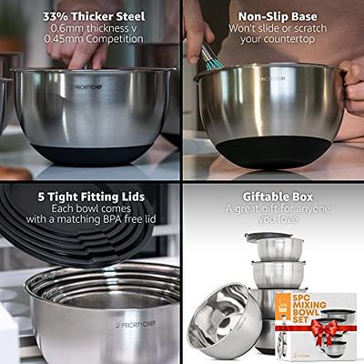 FineDine Stainless Steel Mixing Bowls (Set of 6) - Easy to Clean, Nesting Bowls for Space Saving Storage, Great for Cooking, Baking, Prepping