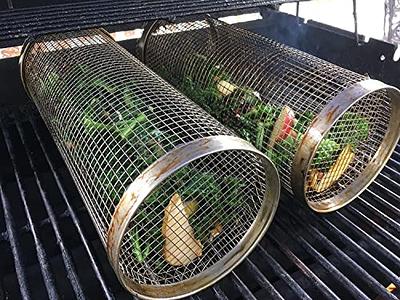 CAKEASY BBQ Net Cylinder, Rolling Grilling Basket, Stainless Steel Wire  Mesh Cylinder Grill Basket, Portable Outdoor Camping Barbecue Rack for