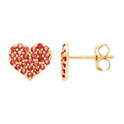 14k Yellow Gold Clear & Pink Cubic Zirconia Heart Screw Back Earrings for  Girls- Round & Heart CZ Stud - Body Pierce Jewelry