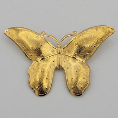 Vintage Gold Tone Thin Metal Textured Butterfly Brooch Costume