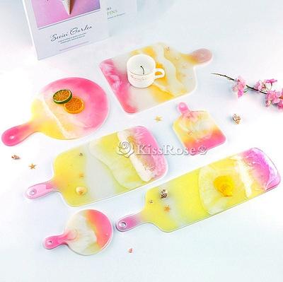 Silicone Coaster Mold with 2 Handles Crystal Epoxy Fruit Tray Casting Mold  