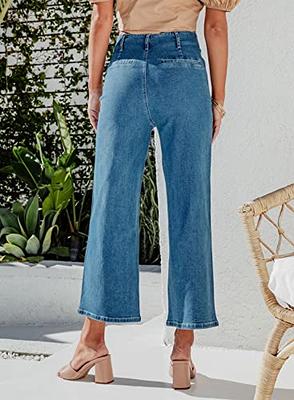 Sidefeel Women's Wide Leg Jeans High Waisted Stretchy Capri Pants Buttoned  Loose Denim Pants with Pocket Blue Size 16 - Yahoo Shopping