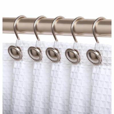Better Homes & Gardens Brushed Nickel Easy Gliding Double Shower Curtain  Hooks, Rustproof Set of 12 