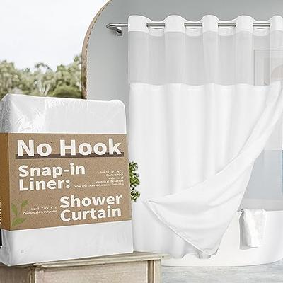No Hook Slub Textured Shower Curtain with Snap-in PEVA Liner Set - 71 x  74(72), Hotel Style with See Through Top Window, Fabric Outer Curtain &  Waterproof Inner Liner, White, 71x74 
