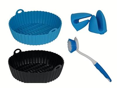 Air Fryer Liners 8 inch Silicone Air Fryer Basket Reusable Air Fryer Silicone Liner Fits 3.6 to 6.8qt Air Fryers 2pcs, Blue