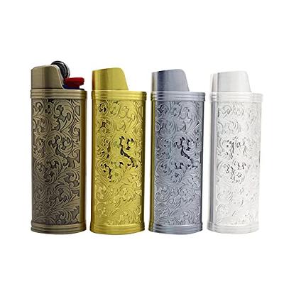 Metal Lighter Case Fits BIC, in Skull Art Design Standard Lighter