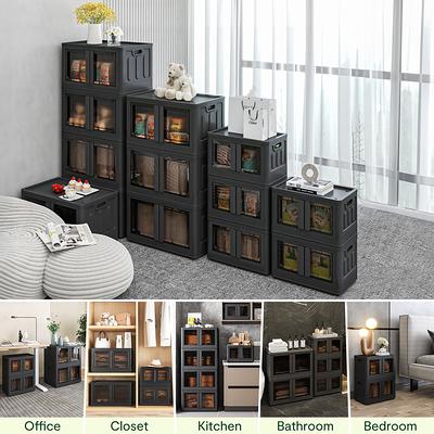 Closet Organizers and Storage, Folding Storage Box, Collapsible Totes, 4  Packs 8.4 Gal Clear Storage Bins, Stackable Storage Container, Shelves