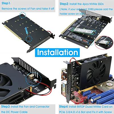 Dual NVMe PCIe Adapter,M.2 NVMe SSD to PCI-E 3.1 X8/X16 Card Support M.2