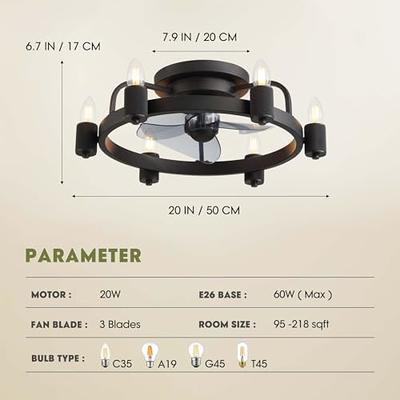 POWROL Ceiling Fan with Lights Low Profile Flush Mount with Remote