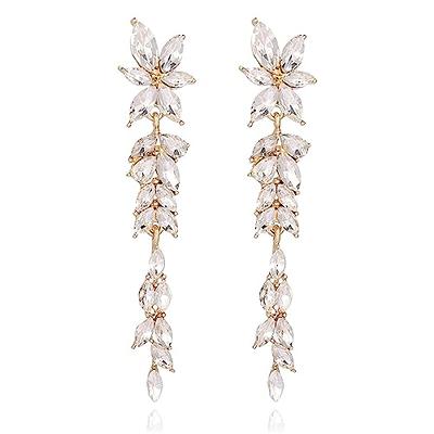 Lightweight & Extra Long Marquise CZ Earrings in Yellow Gold for Bride –  PoetryDesigns