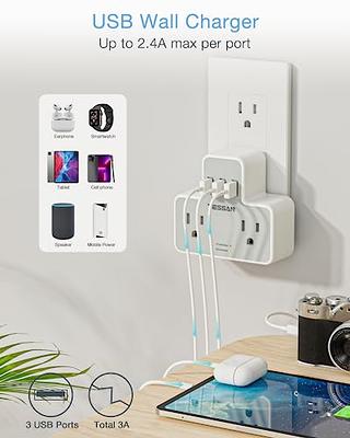 BN-LINK 6 Outlet Extender Multi Plug Outlet with 3 USB Charger Wall Adapter  Tap