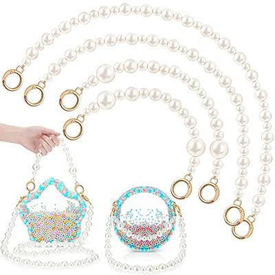  4 Pcs Pearl Bag Strap Short Handbag Purse Pearl Chain Imitation  Pearl Bead Handle Chain Elegant Pearl Purse Strap Clutch Replacement  Accessories for Women Bag DIY (11.8'', 13.8'')