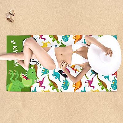 Dinosaur Personalized Beach Towel for Kids with Name Custom Beach