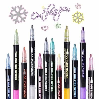 12 Colors Self Contour Metallic Markers, Permanent Marker Craft