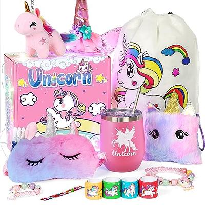 G.C Unicorn Gifts for Girls Toys 6 7 8 9 10 Year Old Kids, Tie-Dye Travel  Neck Pillow Stuffed Animal/Mirror/Plush Lock Diary/Eye Mask/Crossbody  Bag/Purse/Sock, Age 6-12 Teen Girl Birthday Gift Ideas 