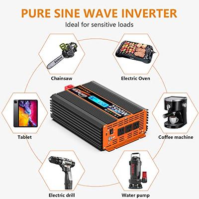 LVYUAN Power Inverter 1000W/2000W 4 AC Outlets and 4 USB Charging Ports DC to AC Inverter 12V to 110V Car Converter DC 12V Inverter with Digital LCD