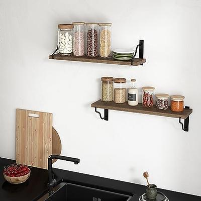  Floating Shelves, 17 Inch Wall Shelf Set of 3, Rustic Wood  Shelves for Wall Storage, Wall Mounted Wooden Display Shelf for Bathroom  Bedroom Kitchen Garage, Carbonized Black : Home & Kitchen