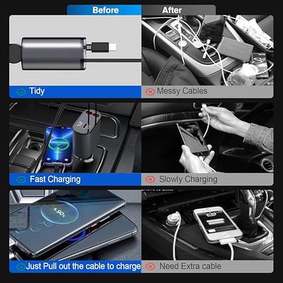 OHLPRO Retractable Car Charger, 100W Fast Car Phone Charger for iPhone and  Type C, 4 in 1 Retractable Cables and USB C Car Charger, Compatible with  iPhone 15,14,13,12,11 Pro Max, Samsung, Pixel - Yahoo Shopping