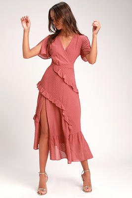 Sexy Satin Dress - Brown Polka Dot Wrap Dress - Ruffled Dress - Lulus