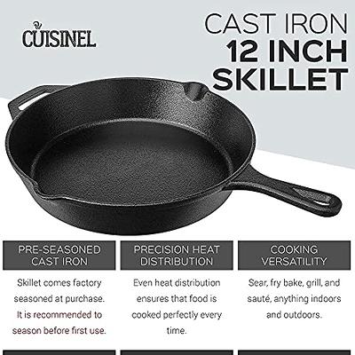 Pre-Seasoned Cast Iron Skillet Oven Safe Cookware Heat-Resistant Holder  12inch Large Frying Pan
