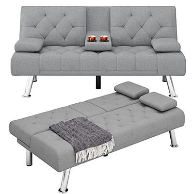 Sofa Bed Convertible Memory Foam Futon Couch with Adjustable Armrests and Backrest Adjustable Sleeper Sofa Bed for Living Room Gray