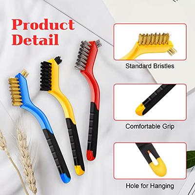 Wire Brush, 3pcs Stove Cleaning Brush Tool Set Deep Cleaning  Nylon/Brass/Stainless Steel Bristles with Curved Handle Grip for Rust, Dirt  & Paint Scrubbing