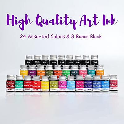 24 Colors Calligraphy Ink Set, Calligraphy Fountain Glass Dip Pen Color Ink  Caligrapher Pen Ink Bottle Set, Gold Powder Drawing Writing Art Ink with