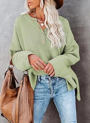 SHEWIN Womens Sweaters Casual Long Sleeve V Neck Button Lightweight Waffle  Knit Tops for Women,(US 4-6) S,Mint Green - Yahoo Shopping