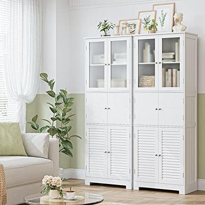 VASAGLE Tall Corner Cabinet, Bathroom Storage Cabinet with 2 Doors and 4  Adjustable Shelves, for Bathroom, Kitchen, Living Room, Modern Farmhouse  Design