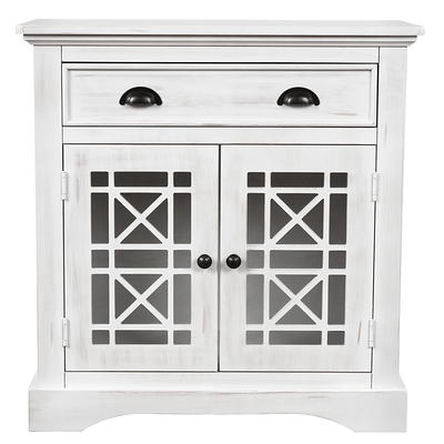 Harper & Bright Designs White Rustic Storage Cabinet with 2-Drawers and 4-Classic Fabric Basket