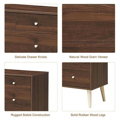 Gymax 3-Drawer Dresser 44'' Tall Wood Storage Organizer Chest w/ 2